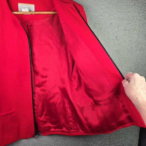 Vintage Jacqueline Ferrar Blazer Jacket Womens 8 Red Full Zipper Lined - Picture 10 of 10